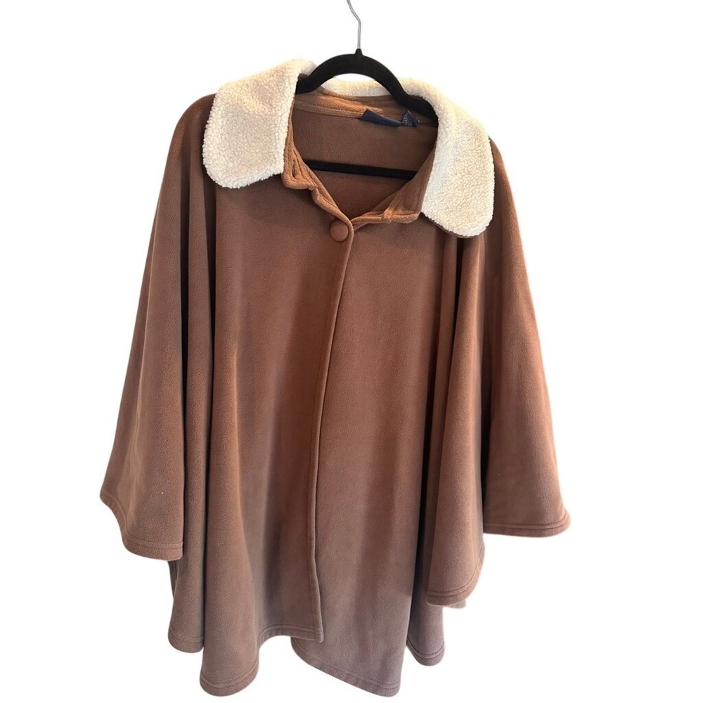CB‎ Casual Brown Fleece Poncho Wrap Sherpa Collar One Size Button Front Womens